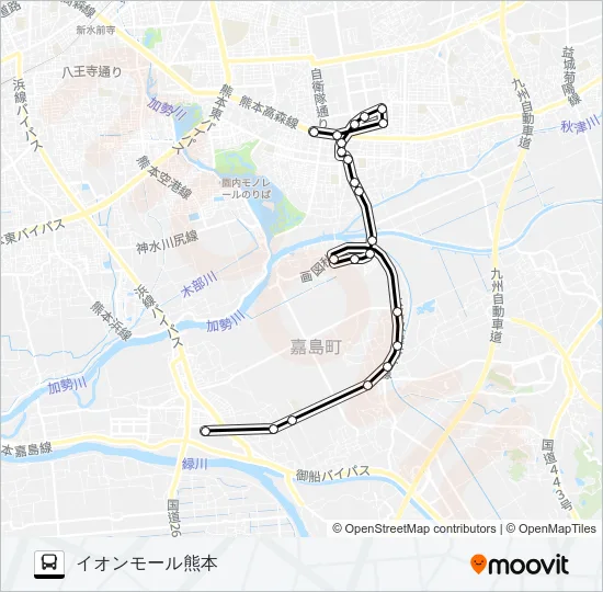 K2-2：健軍→東区→イオン Bus Line Map