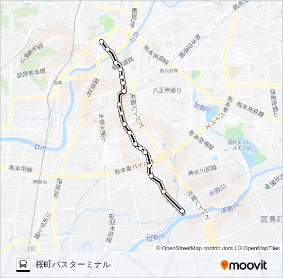 M1-1：中の瀬車庫→田迎→桜町バスターミナル バスの路線図