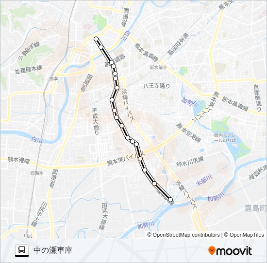 M1-1：桜町バスターミナル→田迎→中の瀬車庫 バスの路線図