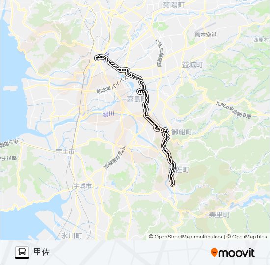 K2-4：桜町バスターミナル→県庁→健軍→御船→甲佐 Bus Line Map