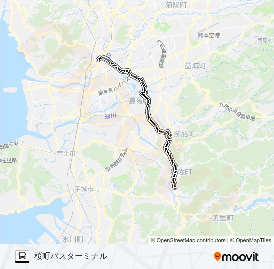K2-4：甲佐→御船→健軍→県庁→桜町バスターミナル バスの路線図