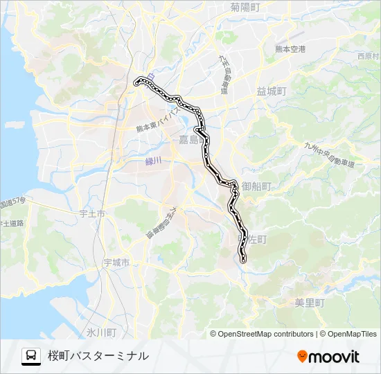 K2-4：甲佐→御船→健軍→県庁→桜町バスターミナル Bus Line Map