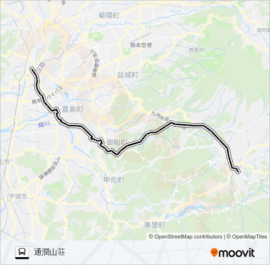 M3-2：桜町バスターミナル→田迎→イオン→通潤山荘 バスの路線図