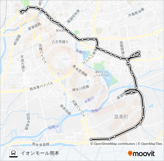 K2-1：桜町バスターミナル→県庁→健軍→東区→イオン Bus Line Map