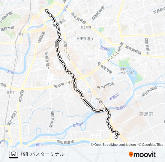M2-1：イオン→中の瀬車庫→田迎→桜町バスターミナル バスの路線図
