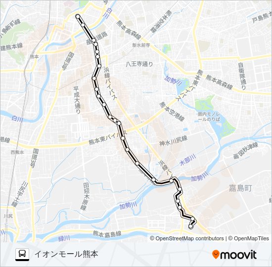 M2-1：桜町バスターミナル→田迎→中の瀬車庫→イオン バスの路線図