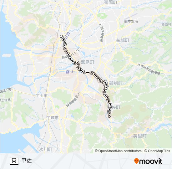 M3-1：桜町バスターミナル→田迎→イオン→御船→甲佐 Bus Line Map