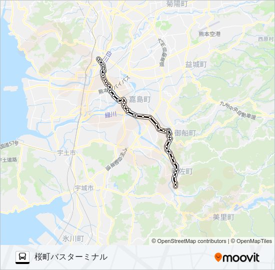 M3-1：甲佐→御船→イオン→田迎→桜町バスターミナル バスの路線図