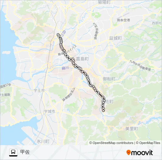 M4-1：桜町バスターミナル→田迎→イオン→辺場→甲佐 Bus Line Map