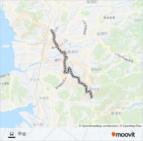 M5-1：桜町バスターミナル→田迎→イオン→乙女→甲佐 バスの路線図