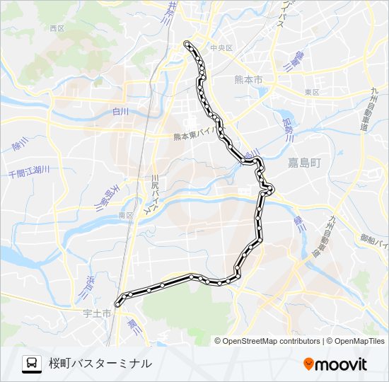 M6-2：宇土駅→城南→イオン→田迎→桜町バスターミナル バスの路線図