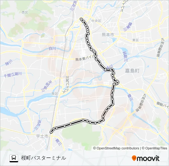 M6-2：宇土駅→城南→イオン→田迎→桜町バスターミナル Bus Line Map