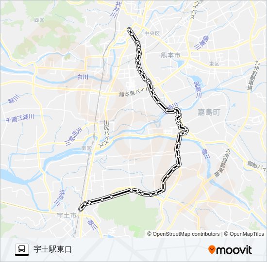 M6-2：桜町バスターミナル→田迎→イオン→城南→宇土駅 バスの路線図
