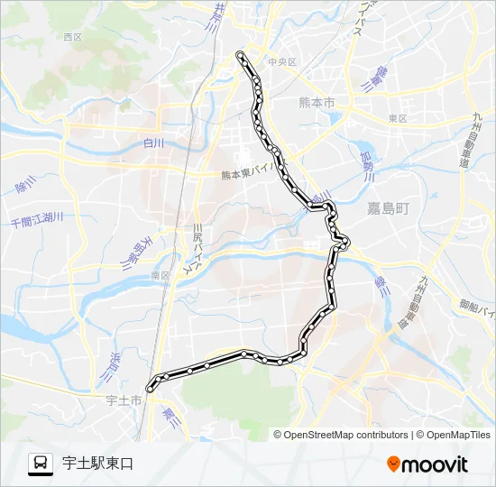 M6-2：桜町バスターミナル→田迎→イオン→城南→宇土駅 Bus Line Map