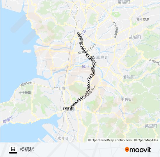 M6-3：桜町バスターミナル→田迎→イオン→城南→松橋駅 Bus Line Map
