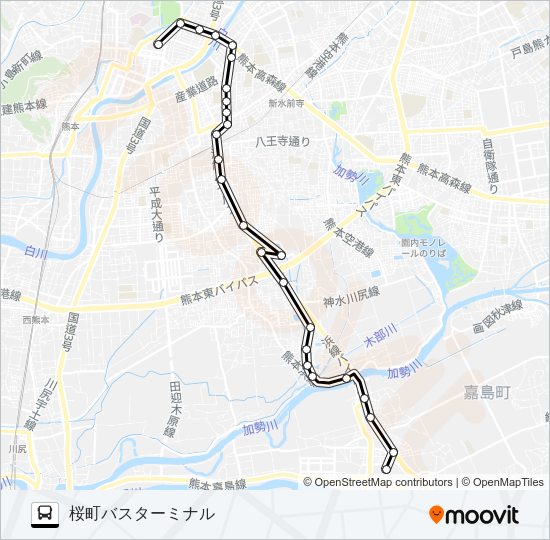 P4-2：イオン→中央病院→尚絅校前→桜町バスターミナル Bus Line Map