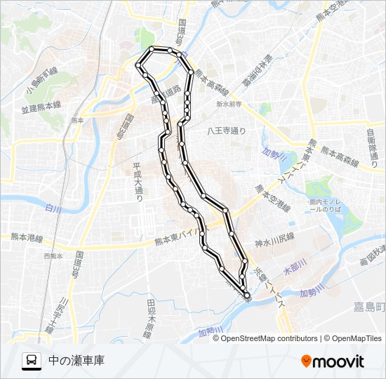 M0-0：中の瀬車庫ー田迎ー桜町BT?中央病院ー中の瀬車庫 Bus Line Map