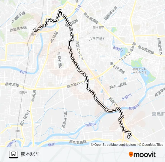 M2-1：イオン→中車庫→田迎→桜町バスターミナル→熊本駅 Bus Line Map
