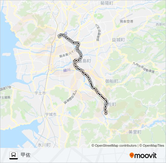 K1-4：桜町バスターミナル→県庁→画図→イオン→辺場→甲佐 Bus Line Map