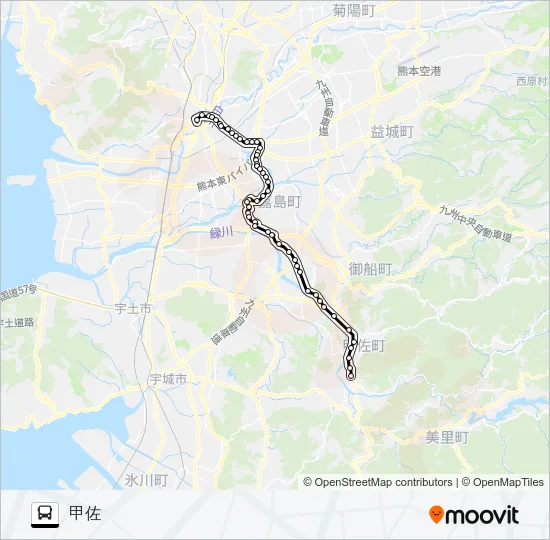 K1-4：桜町バスターミナル→県庁→画図→イオン→辺場→甲佐 Bus Line Map