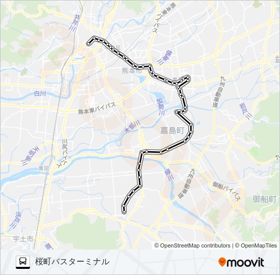 K2-3：城南→イオン→東区→健軍→県庁→桜町バスターミナル バスの路線図