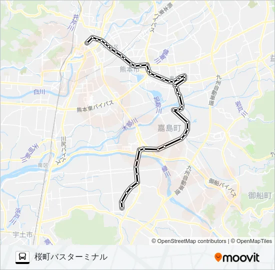 K2-3：城南→イオン→東区→健軍→県庁→桜町バスターミナル Bus Line Map