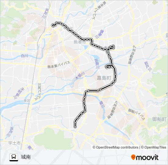 K2-3：桜町バスターミナル→県庁→健軍→東区→イオン→城南 Bus Line Map