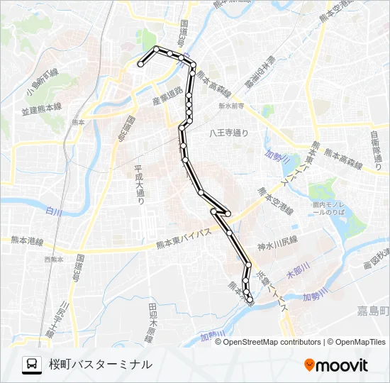 P4-1：中の瀬車庫→中央病院→尚絅校前→桜町バスターミナル Bus Line Map