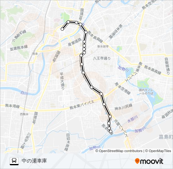 P4-1：桜町バスターミナル→尚絅校前→中央病院→中の瀬車庫 Bus Line Map