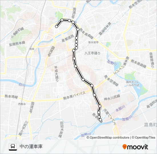 P4-1：桜町バスターミナル→尚絅校前→中央病院→中の瀬車庫 Bus Line Map
