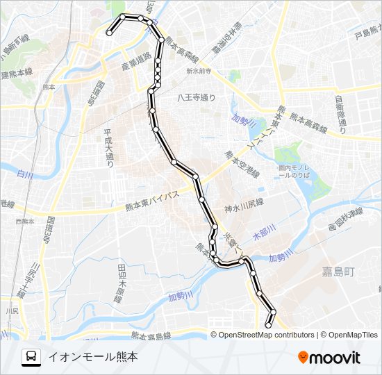 P4-2：桜町バスターミナル→尚絅校前→中央病院→イオン熊本 Bus Line Map
