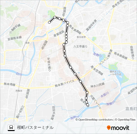 P4-3：中の瀬車庫→出仲間（ﾊﾞ）→尚絅校前→桜町バスターミナル Bus Line Map