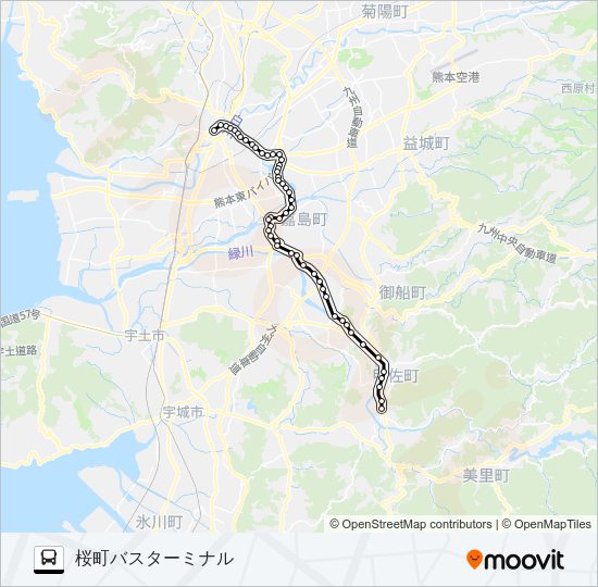 K1-4：甲佐→辺場→イオン→烏ヶ江→画図→県庁→桜町バスターミナル Bus Line Map