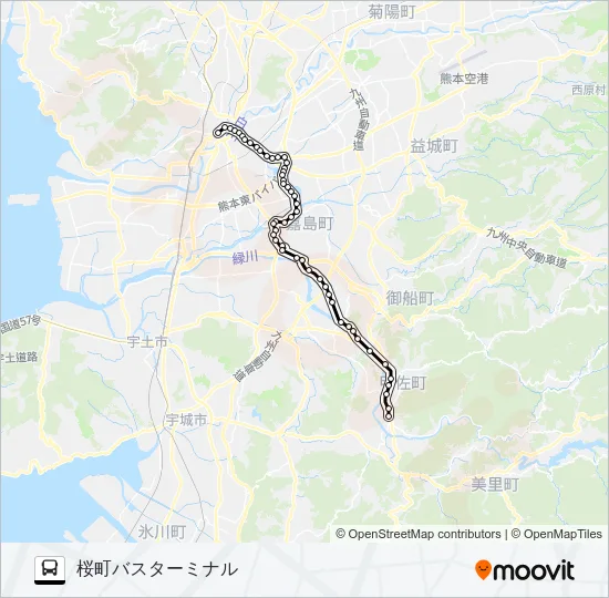 K1-4：甲佐→辺場→イオン→烏ヶ江→画図→県庁→桜町バスターミナル Bus Line Map
