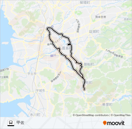 K2-4/M4-1：甲佐→辺場→イオン→田迎→桜町バスターミナル・県庁・健軍→甲佐 Bus Line Map