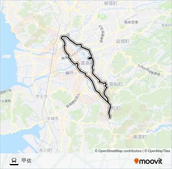 K2-4/M4-1：甲佐→辺場→イオン→田迎→桜町バスターミナル・県庁・健軍→甲佐 Bus Line Map
