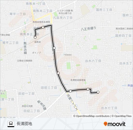 P3-1：南熊本駅→長溝団地 Bus Line Map