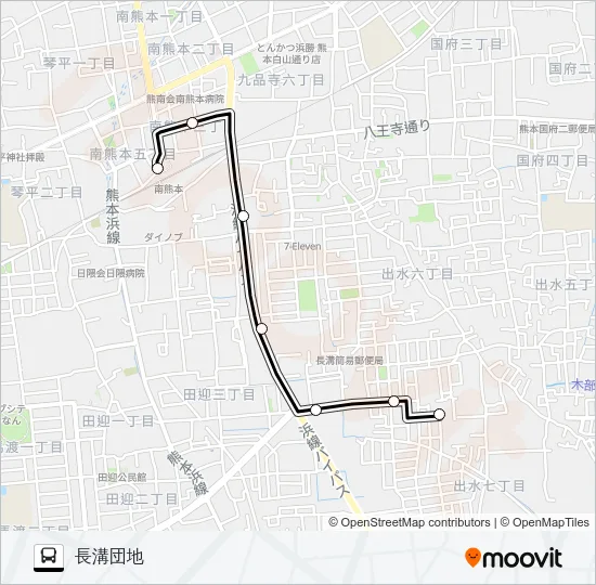 P3-1：南熊本駅→長溝団地 バスの路線図