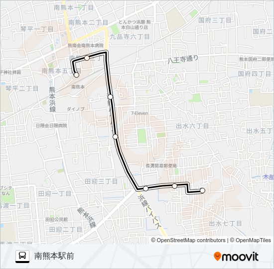 P3-1：長溝団地→南熊本駅 Bus Line Map
