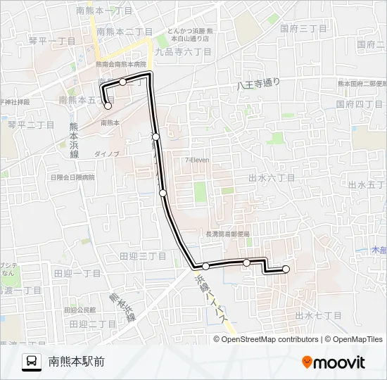 P3-1：長溝団地→南熊本駅 バスの路線図