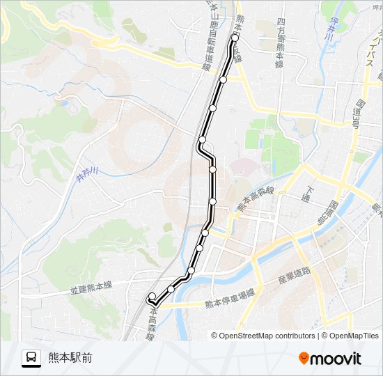 O2-0：上熊本駅→新町→熊本駅 Bus Line Map