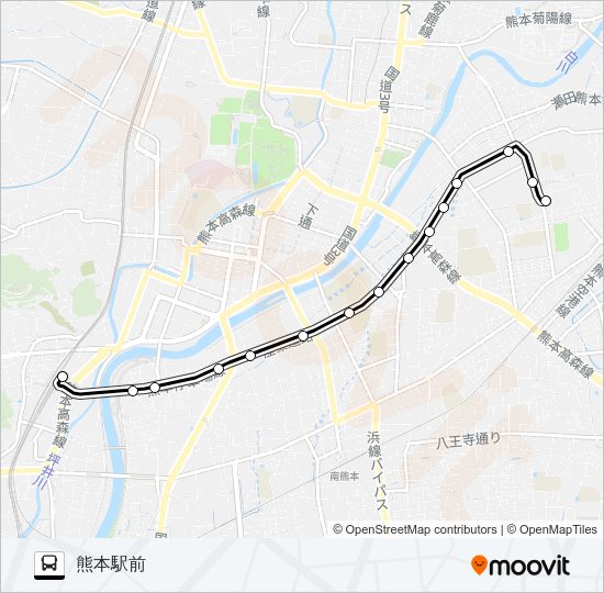 O4-1：県立劇場→本荘町→熊本駅 Bus Line Map