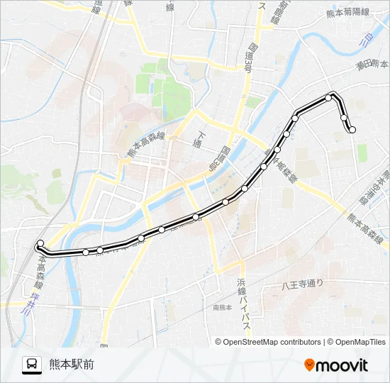 O4-1：県立劇場→本荘町→熊本駅 バスの路線図