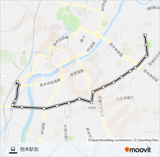 O3-1：県立劇場→南熊本駅→熊本駅 Bus Line Map