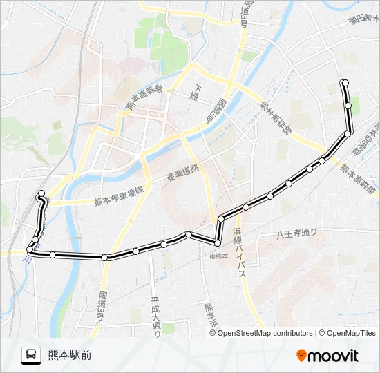 O3-1：県立劇場→南熊本駅→熊本駅 バスの路線図