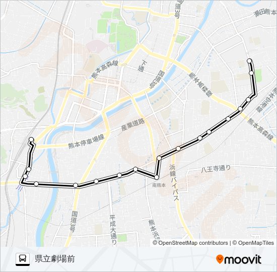O4-1：熊本駅→南熊本駅→県立劇場 バスの路線図