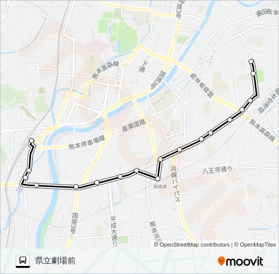 O4-1：熊本駅→南熊本駅→県立劇場 バスの路線図