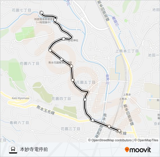 B1-2：柿原公民館→花園→本妙寺電停 Bus Line Map