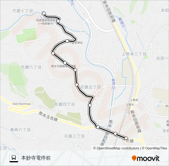 B1-2：柿原公民館→花園→本妙寺電停 バスの路線図