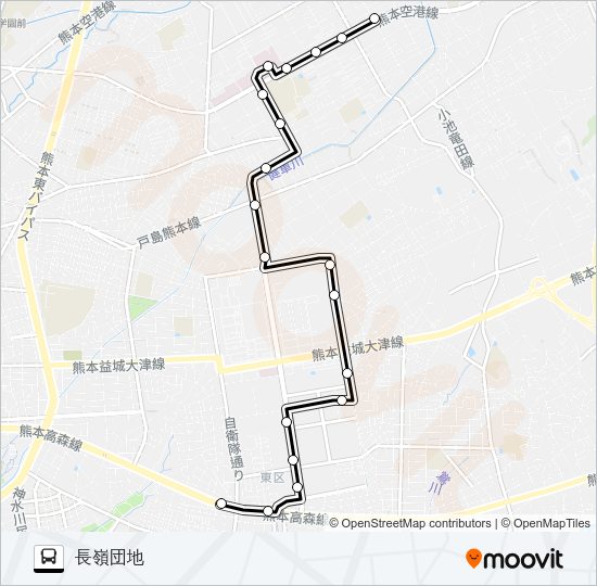 Y1-1：健軍電停→東町団地→長嶺団地 Bus Line Map